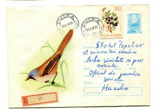 Romania 1966/67 Bird 55 Bani Uprated Registered Stationery Cover Coated Paper R