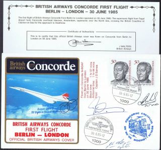 30.  6.  85 Ba Concorde Cpt Eames & Crew [,  Finn] Signed Cover_berlin - London_ 1/1