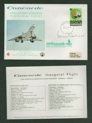 Gb 1977 Cover - Concorde First Singapore - London Flight,  Signed Brian Calvert