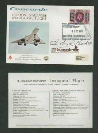 Gb 1977 Cover - Concorde First London - Singapore Flight,  Signed Tony Meadows
