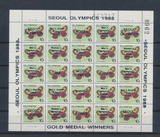 Lm90896 Guyana 1988 Overprint Butterflies Sports Olympics Good Sheet Mnh