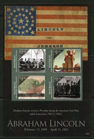 Mayreau Civil War Abraham Lincoln & Johnson Imperforate Sheet Nh