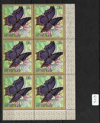 Smt,  1968,  Burundi Butterflies Set Of Nine Airmail Stamps,  Block Of 6,  Mnh,  Cv €330