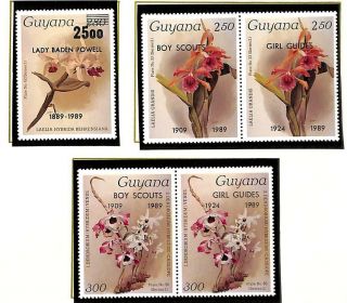 Guyana Boy Scouts Scott 2037 - 41 Set Of 5 Stamps,  3 Block Sheetlets Mnh Vf 1989
