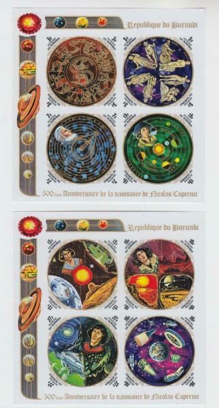 Copernicus: Burundi Sc.  434fn,  C186fn Mnh Cat.  $90 1973 Imperf.  Souv.  Sheets