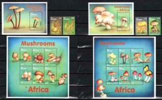 [gam] Gambia 2000 Mushrooms Of Africa.  Set Of 4 S,  2 Sheets Of 6,  2 S/s.