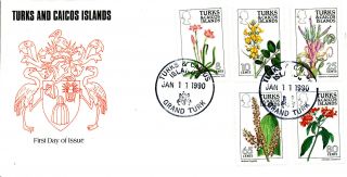 Flora Flowers Cactus Cacti Plants Definitive Set 1990 Turks & Caicos 5 Fdc