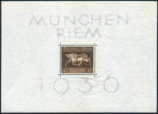 Germany B90,  Mnh.  Michel 621 Bl.  4.  Munchen Riem 1936.  Horse Race.