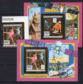 Central Africa 1994 Lillehammer Olympic Games Gold Foil Stamps Imperf.  Mnh Ak