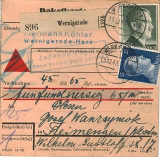 Germany Ww2 Wernigerode Packet Card 1943.  V - 1 V - 2 Rocket Peenemuende
