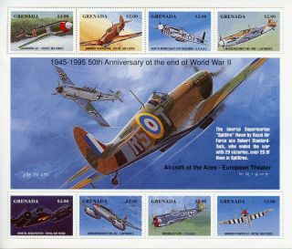Grenada Military Aviation Stamps 1995 Mnh Wwii Ww2 Ve Day End World War Ii 8v Ms