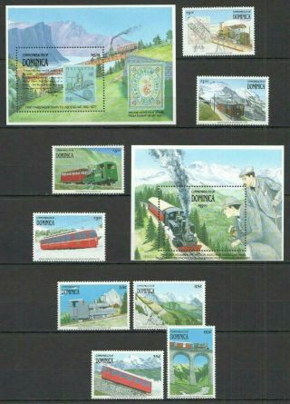 [dom] Dominica 1991 Transport Trains Railways.  Set Of 8,  2 S/s Sc 1287 - 1296