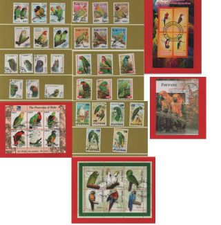 Thematic Stamps Birds - Parrots 5 Sets & 4 Miniature Sheet - Cto