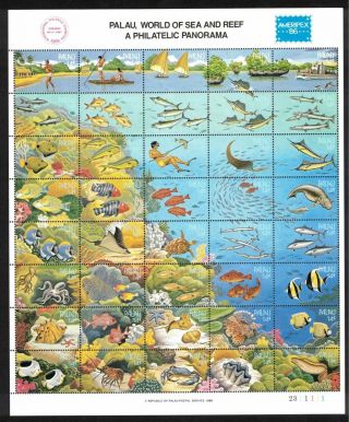 Palau Scott 103 1986 Mnh Stamp Sheet - World Of Sea And Reef,  Ameripex 