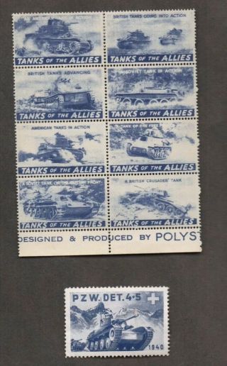 Great Britain,  Tanks Of The Allies.  Block Of 8 Different Stamp,  Swiss Soldier
