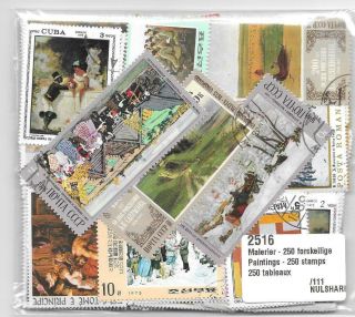 Thematic Postage Stamps Pack - 250 Different - Paintings
