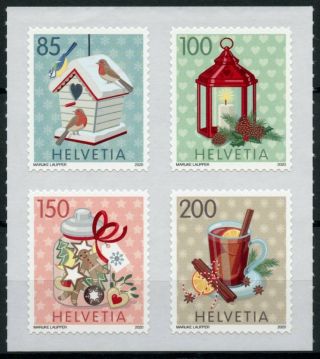 Switzerland Christmas Stamps 2020 Mnh Wintery Moments Robins Decorations 4v S/a