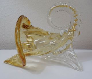 Unique Art Glass Amber Tint W/bubbles Cornucopia/horn Of Plenty In Murano Style