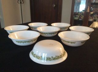 8 Vintage Corelle Spring Blossom Green Crazy Daisy Cereal Soup Bowls