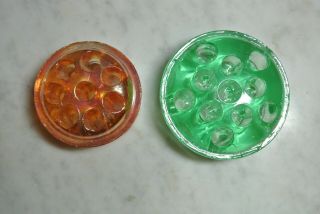 2 Vintage Green & Peach Carnival Glass Color Floral Frogs 11 And 8 Holes