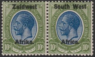 South West Africa 1923 Kgv Zuidwest Setting Iii Opt 10sh Pair Sg26 Cat £170