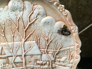 Fenton Vtg embossed 8” collector’s plate 1980 Winter in the Country Grist Mill 2