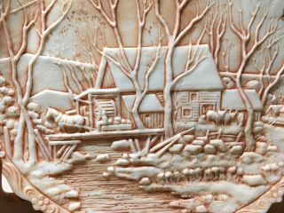Fenton Vtg embossed 8” collector’s plate 1980 Winter in the Country Grist Mill 3