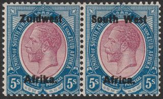South West Africa 1923 Kgv Zuidwest Setting Iii Opt 5sh Pair Sg25 Cat £75