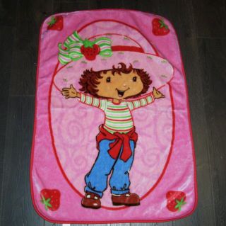 Vintage Strawberry Shortcake Pink Red Plush Baby Toddler Blanket Full Body