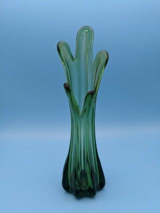Vintage Mid Century Green Art Glass Swung Vase