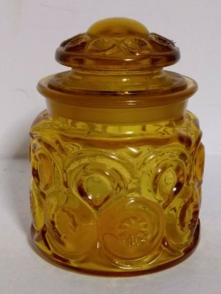 Vintage L.  E.  Smith Amber Glass Moon & Stars Canister Apothacary Jar 6 " High