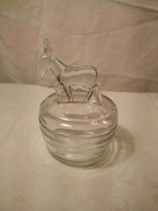 Vintage Jeanette Depression Glass Donkey Powder Jar Trinket Dish Clear Animal