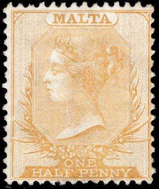 Malta Sg 8,  1/2d Orange Buff.  Wmk Cc,  No Gum
