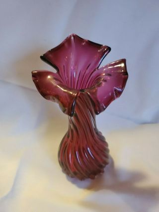 Fenton Cranberry Swirl Jack In The Pulpit Vase,