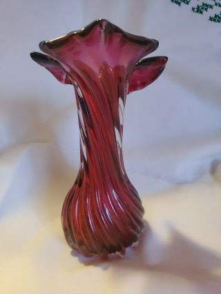 Fenton Cranberry Swirl Jack In The Pulpit Vase, 2