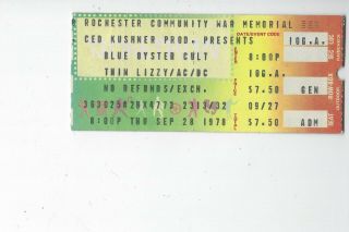 Blue Oyster Cult Ac/dc Thin Lizzy Ticket Stub 9/28/1978 Rochester Ny War Memoria