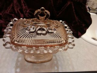 Vintage Pink Depression Glass Footed Candy Dish With Lid