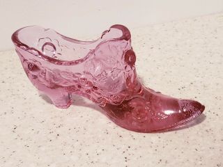 Fenton Pink Cabbage Rose Glass Shoe