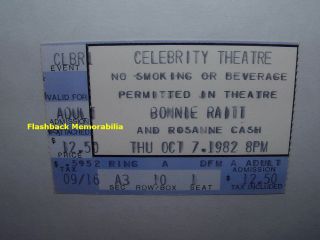 Bonnie Raitt / Rosanne Cash Concert Ticket Stub 1982 Phoenix Celebrity Theatre