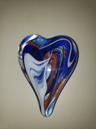 3 1/2 " Red White And Blue Swirl Heart Handmade And Signed Scott Meyer