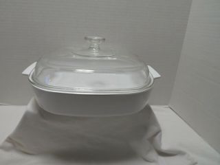 Vtg Corningware White Casserole Dish W/domed Glass Lid A - 10 - B 2.  5qt.