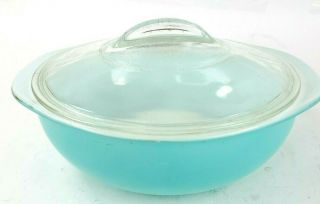 Vintage Pyrex 024 Round 2 Qt Casserole Dish Turquoise Aqua Robin Egg Blue W/ Lid