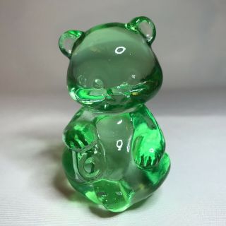 Vintage Fenton Art Glass Green Mini Bear Figurine Small Sitting Cute
