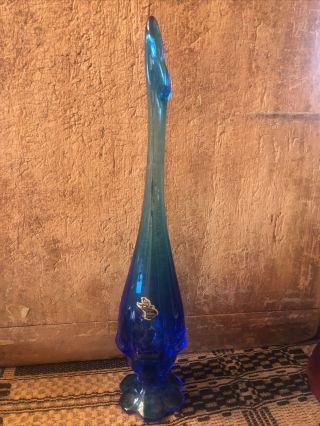 Vintage Fenton Art Glass Bud Vase Blue 13”tall