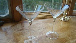 Two Marked Mikasa Crystal Cheers Clear Martini Glass Vertical Lines Balls