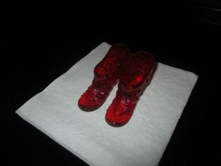 Antique Vintage Miniature Fenton Ruby Red Glass Shoes Slippers Set Of 2