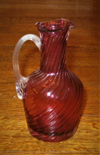 Vintage Fenton Art Glass Small Swirled Cranberry Pitcher 5 " Tall