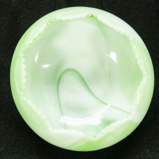 Vintage Green & White Slag Glass Pressed Glass Bowl Scalloped Heavy 2