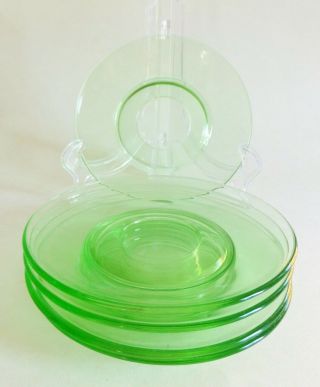 Vintage Green Depression Glass Saucers Plates Set Of 5 Plain Design 1930s 1940s
