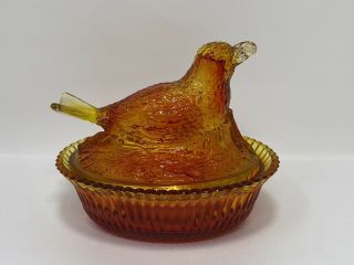 Summit Art Glass Bird With Berry On Nest Amberina Covered Dish